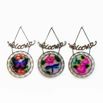 Metal "Welcome" Hanging Garden Craft with Stained Glass